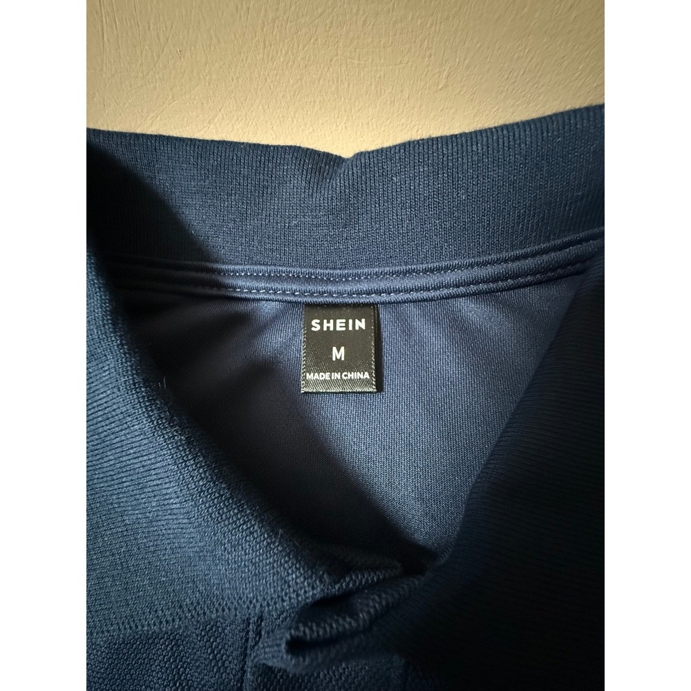 SHEIN Mens Short Sleeve Polo Shirt Navy Blue Athletic Pique Top Size Medium - Picture 3 of 7
